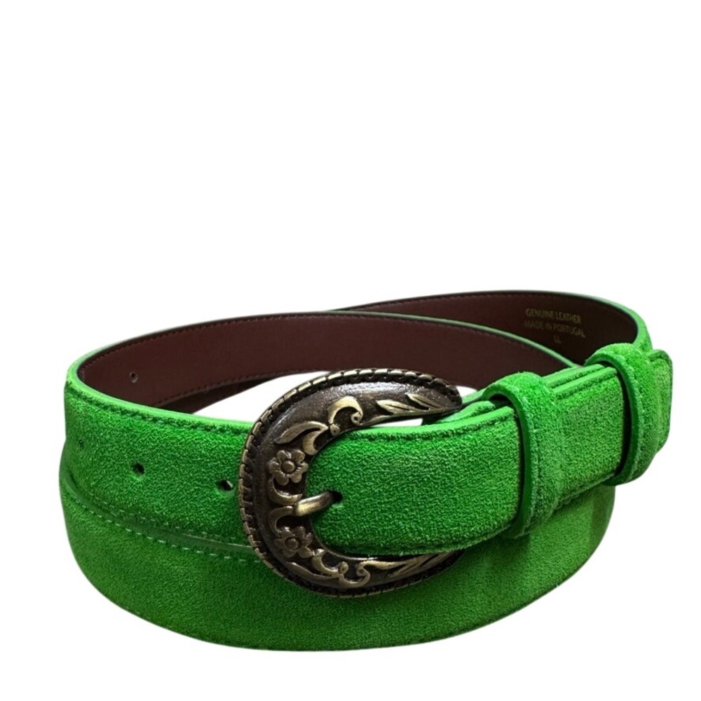 Kettlewell Green Suede Leather Western Floral Buckle Belt Made in Portugal LL